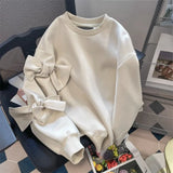Znbbw Small Fragrance Sweatshirts Bow Solid Color O Neck Long Sleeve Casual Loose Hoodies Autumn Harajuku Y2k Women's Clothing