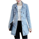 Znbbw Autumn Winter Korean Denim Jacket 5XL Women Slim Long Base Coat Women's Frayed Navy Blue Casual Female Jeans Jackets Coats