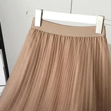 Znbbw Gradient Pleated Skirt Women High Waist Chic Elastic Mesh Midi Skirt Y2K Lady Fashion Loose Korean All-Match A Line Skirt