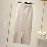Znbbw velvet skirt female autumn and winter mid-length knitted one-step skirt split straight winter skirt casual solid long skirt