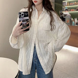 Znbbw Fashion Crochet White Shirt Women Korean Style Casual Streetwear Loose Tops Y2K Elegant Design Female Shirt Spring New