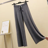 Znbbw New Drape High-waist Wide-leg Autumn And Winter Fashion Loose Knit Straight-leg Pants Lace-up Casual Women Clothing