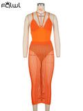 znbbw Sexy Halter Mesh Backless Camisole 2 Two Piece Skirt Set Club For Women 2023 Summer White Kint See Through Bodycon set