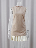 Znbbw Sleeveless Tops White Pleated Skirts 2 Pieces Set Women High Waist Slim Vest Mini Skirt Suits 2024 Elegant Ladies Outfits