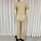 Znbbw Sets For Women 2 Pieces Autumn Fashion Round Neck Short Sleeves Top Casual Loose With Pockets Pants Sets High Streetwear