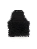 Znbbw Women Fashion Pleated Ruffles Tulle Patchwork Knitting Short Halter Blouse Female Backless Blusas Chic Crop Tops