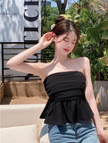 Znbbw Sweet Hot Tube Crop Tops Female Stretchy Back Chic Folds Cropped Strapless Camisole Sleeveless Short T shirts Girls