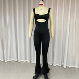 Znbbw Women's Jumpsuit Summer Sexy Sleeveless Cutout Backless Nipped Waist Zipper Solid Flare Pants Bodycon Romper Streetwear