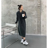 Znbbw Hooded Knitted Dress Women Solid Oversized Midi Dresses Winter Korean Elegant Thicken Loose Casual All Match Vestidos