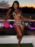 znbbw Summer Sexy Printing 2 Two Piece Sets Club For Women 2023 Halter Crop Top And High Waist Mini Skirts Sets Casual Females