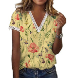 Znbbw V-neck Floral Print Blouse Women Short Sleeve Tops Fashion 2023 Cssual Shirts Female Loose Elegant Blouses Blusas 24785