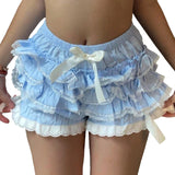 Znbbw Women y2k Lace Splice Shorts Layered Bodycon Ruffle Elastic Waist Shorts Bow Sweet Kawaii Harajuku Mini Short Pants Streetwear