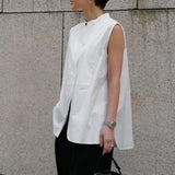 Znbbw Collar Sleeveless Shirts & Blouses Single Breasted Blusas Japanese Loose Camisas Minimalist Ropa Mujer Summer Tops