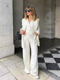 Znbbw Stripes Vest Pants Set Fashion 2 Pcs Outfits Summer Autumn Women Blazer Pants Set Loose Casual Wide Leg Pants Suit New