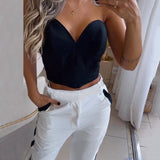 Znbbw 2 Piece Set Women's Clothes Summer Sexy Strapless Sleeveless Solid Nipped Waist Short Top Loose Pants Set Streetwear