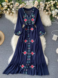 Znbbw Women's Dress Travel Photography Holiday Long Dress New Retro Ethnic Style Embroidered V-neck Lantern Sleeve Dress ML1034