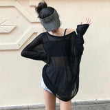 Znbbw Summer Women Mesh T Shirt Korean Fashion Loose Sun Protection Shirts Casual Streetwear Female All Match Tops New