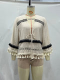 Znbbw TRAF Beige Cardigan Jackets Women 2023 Tassel Coat Loose Elegant Top Stylish Vintage Chic Trendy Folk Lace Up Top