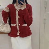 Znbbw Sweater Women's Sweet Lace Splice Knitwear Coat Korean Academy Style Small Fresh Super Immortal Sweater Cardigan