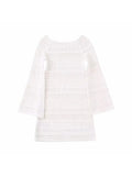 Znbbw TRAF Spring Hollow Out Knitted Women Sweater Dress Long Flare Sleeve Slim Crew Neck Female Mini Dresses