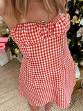 Znbbw Fairycore HollowTie-up Plaid Print Mini Dress for Women Retro Kawaii Sleeveless Backless High Waist Dress Aesthetic Clothes