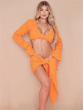 znbbw Autumn Sexy Solid 2 Two Piece Set Club Outfit For Women 2023 Long Sleeve Crop Top And Mini Skirt Set Female Matching Set