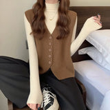 Znbbw Vest Autumn and Winter 2024 Little Fragrant Sweater Knitted Vest Women Sleeveless Overlapping Small Cuff Sweater Vest