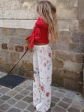Znbbw Autumn Embroidery Women Cotton Long Pants Drawstring Casual Wide Leg White Trousers 2024 Boho Marine Organism Pants