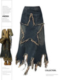 Znbbw Women's Denim Skirt Harajuku Korean 90s Casual Y2k Oversize Skirt with Star Fashion Vintage A-line Jean Skirt 2024 2000s Clothes