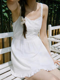 Znbbw White Ruffles Button Dress Women Sweet Lace Trim Cotton Summer Lace-up Dresses Femme Y2k Streetwear Harajuku Vestidos