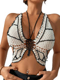 Znbbw Women Bikini Tops Contrast Color Sleeveless Bandage Backless Knit Crochet Butterfly Swimsuits Tops Beachwear new