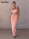 Znbbw Women Crop Tank Tops Long Skirts Knitted Two Piece Sets Fall Outfits 2023 Autumn Clothes Wholesale Items For Business
