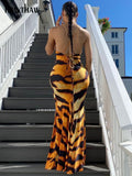 Znbbw Women Tiger Printed Bodycon Sleeveless Party Club Evening Long Dress 2023 Summer Clothes Wholesale Items For Business