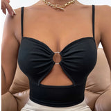Znbbw Women Sexy Camisole Fashion Black Spaghetti Strap Cami Ring Linked Streetwear Sleeveless Tops Female Skinny Clubwear Slim Vest