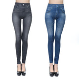 Znbbw Pockets Slim Skinny Jeggings Women's Denim Print Pants Fake Jeans Look Like High Waist Seamles Leggings