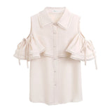 Znbbw Sleeve Blouse Women Tops Turn Down Collar Chiffon Blouse Shirt Blusas Mujer De Moda 2023 Verano Off Shoulder Top G456