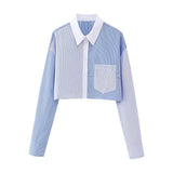 Znbbw Stripes Crop Top+shirt 2 Pcs Outfits Women Casual Summer Autumn Casual Set Blue Matching Set Shorts Set Female Suit