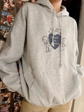 Znbbw Print Gray Hoodies Women Streetwear Solid Pockets Cotton Long Sleeve Pullover Sweatshirts Autumn Vintage Casual Y2k Tops