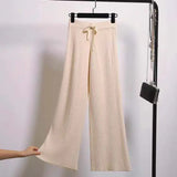 Znbbw New Drape High-waist Wide-leg Autumn And Winter Fashion Loose Knit Straight-leg Pants Lace-up Casual Women Clothing