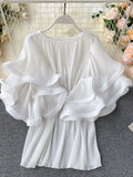 Znbbw Women's Shirt Ins Design Sense Butterfly Sleeve Loose Pleated Chiffon Female Summer Solid Tops New Tide Blouse ML876