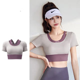 Znbbw Women Yoga Shirt Short Sleeve Padded Sports Crop Top Fitness Gym Clothing Sexy Cropped Workout Tops Running Tights T-Shirt