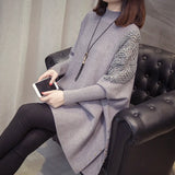 Znbbw Autumn And Winter New Loose Sweater Coat Women's Half-high Collar Pullover Wrap Swing Beading