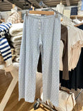 Znbbw Little Bear Print Eyelet Straight Pants Women Cotton Elastic Waist Casual Home Trousers Autumn Vintage Sweet Wide Leg Pants