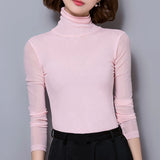 Znbbw Solid Mesh T-Shirts Tees Female Full Sleeve Turtleneck Slim Tshirt Base Simple Tops For Women Spring Fall
