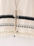 Znbbw TRAF Beige Cardigan Jackets Women 2023 Tassel Coat Loose Elegant Top Stylish Vintage Chic Trendy Folk Lace Up Top