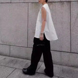 Znbbw Collar Sleeveless Shirts & Blouses Single Breasted Blusas Japanese Loose Camisas Minimalist Ropa Mujer Summer Tops