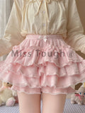 Znbbw Lolita Kawaii Short Pants Women Bow Pleated Sweet Shorts Female Korean Fashion Elegant Casual Y2k Cute Shorts 2024