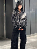 Znbbw High Street Cardigan Knit Coat Zipper Striped Jacquard Design Loose Sweater Autumn Winter Y2k Harajuku Vintage Clothing