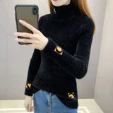 Znbbw Collar Pullover Sweater Women Mink Letter Jacquard Underlay Solid Western Knit Undercoat Autumn Winter Pullover Sweater