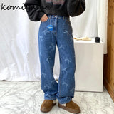 Znbbw Chic Bow Prrint Pantalones Mujer Women Wide Leg Denim Pants Straight Ropa Mujer 2024 Spring Pockets Womens Clothing
